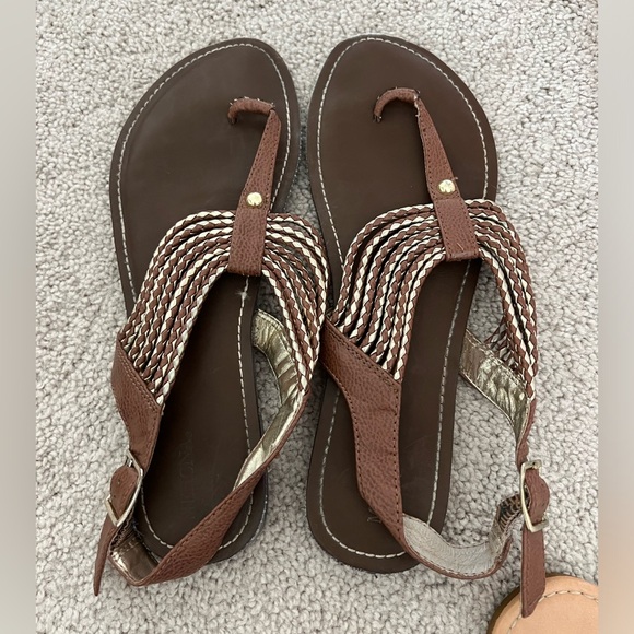 Merona Brown Gold Braided Boho Strappy Flat Sandals Women’s 11 - Picture 6 of 10